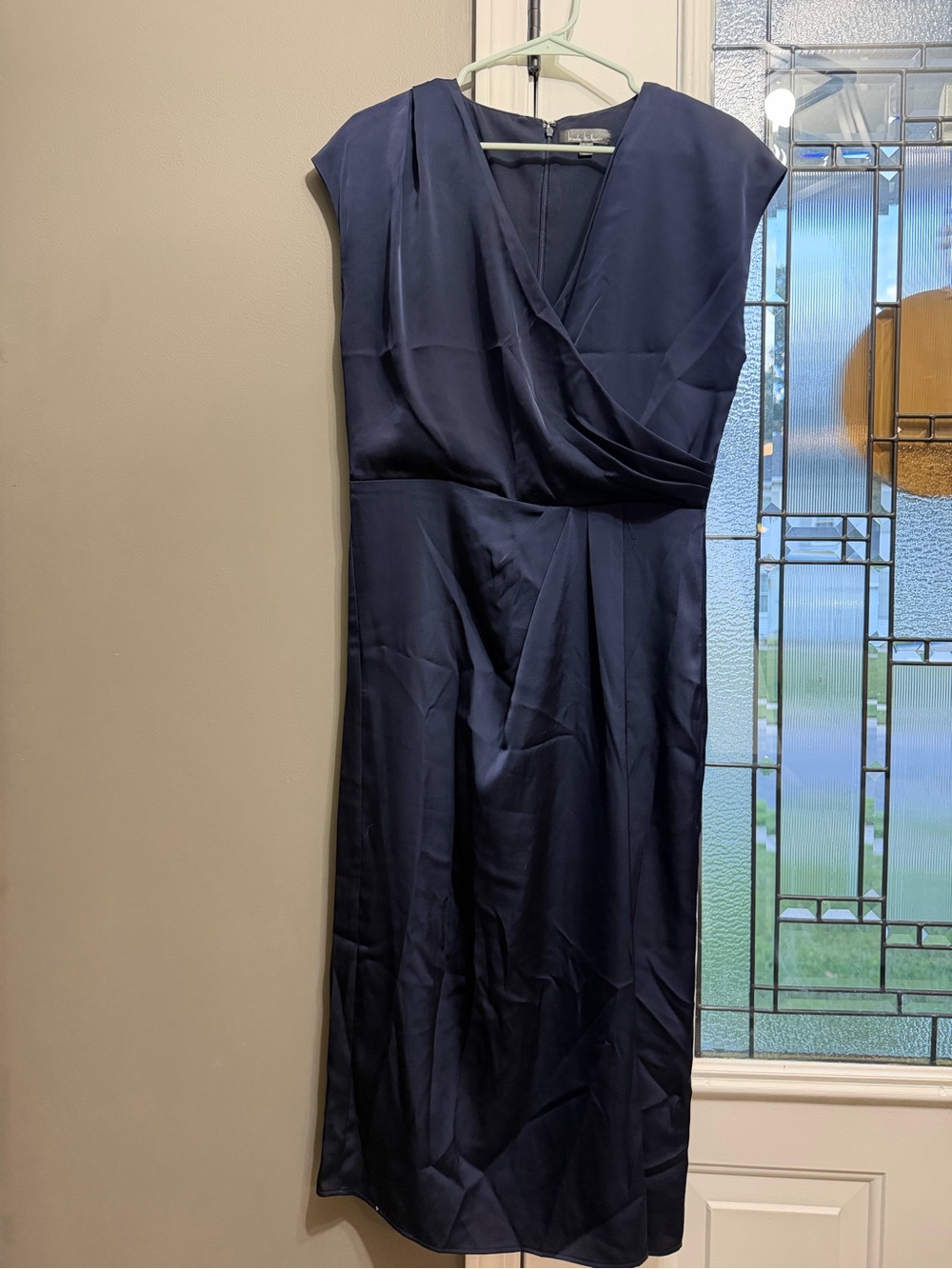 Nicole Miller Navy Faux-Wrap Cap Sleeve Midi Dress